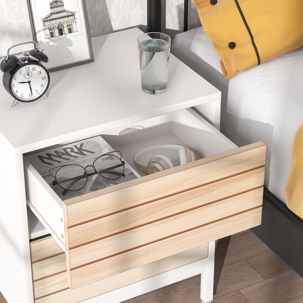 Modern Nightstand Set of 2  White Wood Nightstands with 2 Drawers