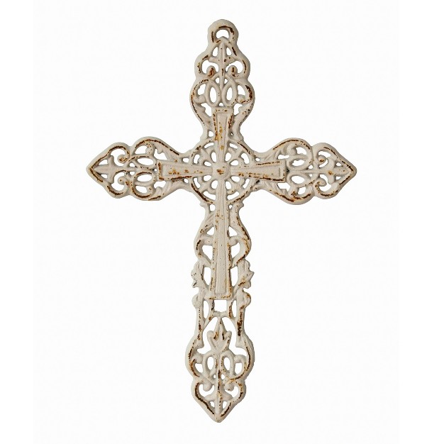 X 8 6 quot Decorative Distressed Cast Iron Wall Cross Worn White Stonebriar Collection