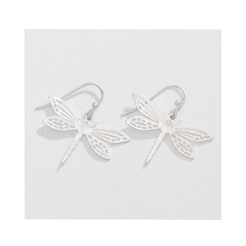 Periwinkle by Barlow  Brushed Silver Dragonfly Cutouts -Earrings