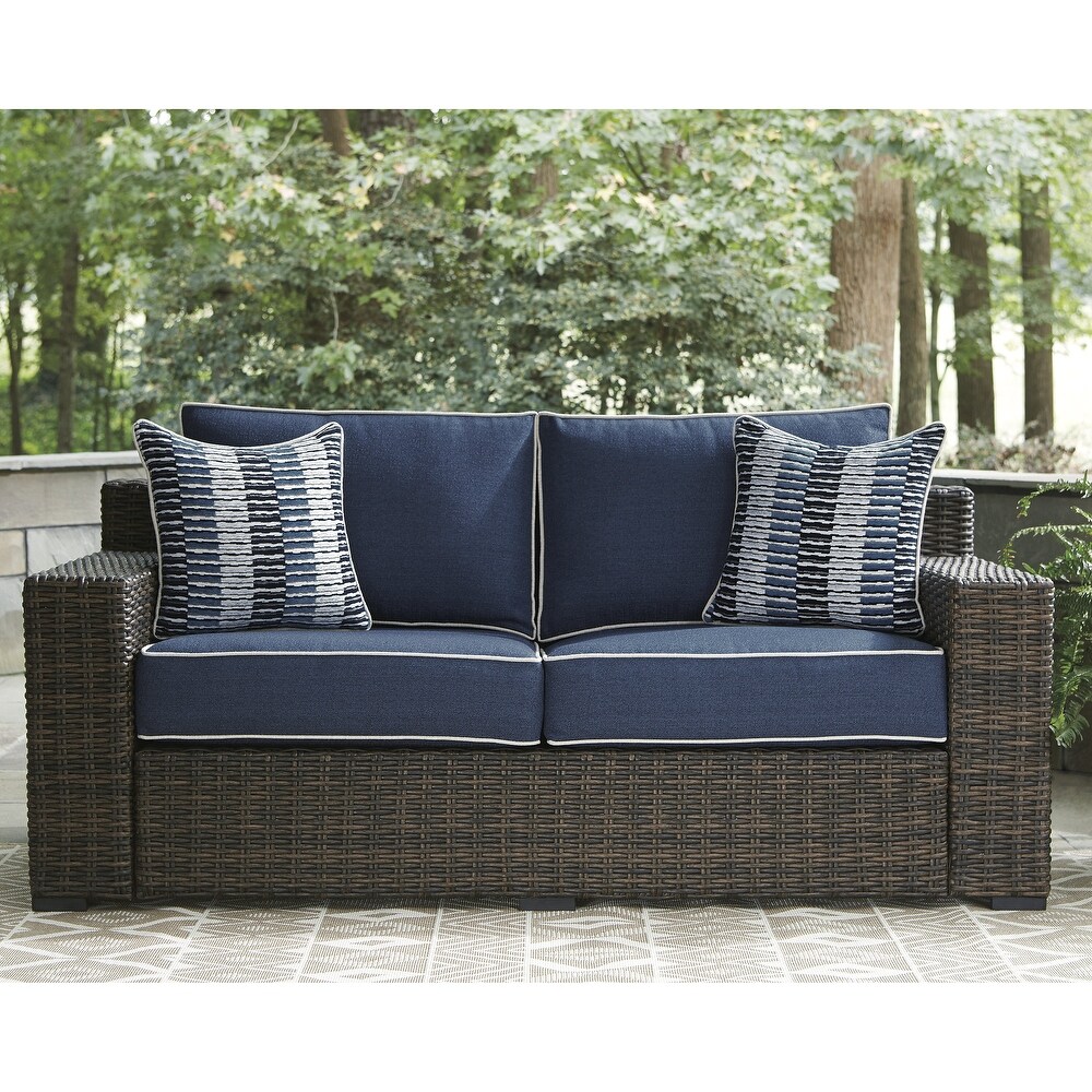 Signature Design by Ashley Grasson Lane Brown/Blue 3 Piece Outdoor Sofa and Loveseat with Coffee Table   97.13\