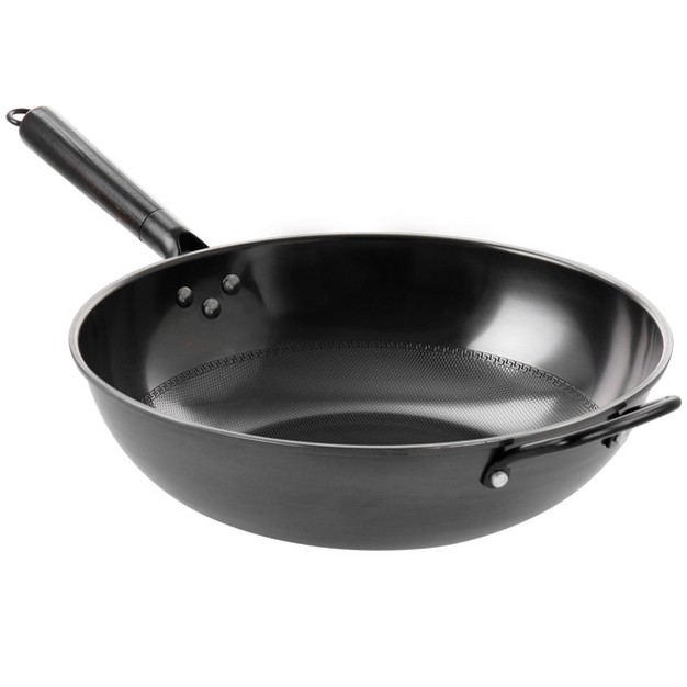 Gibson Home Debossed 13 Inch Heavy Gauge Carbon Steel Wok In Black