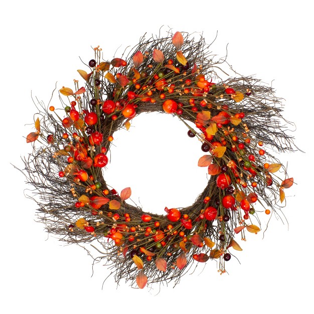 Northlight Leaves And Berries Artificial Fall Harvest Twig Wreath 24 Inch Unlit