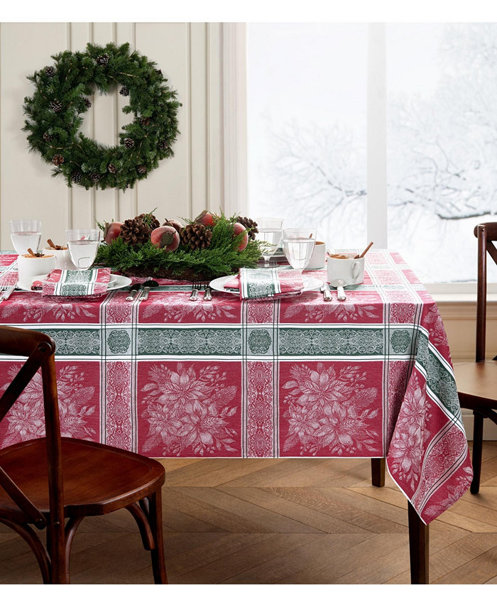 Elrene Poinsettia Plaid Jacquard Plaid Tablecloth 52 x 70