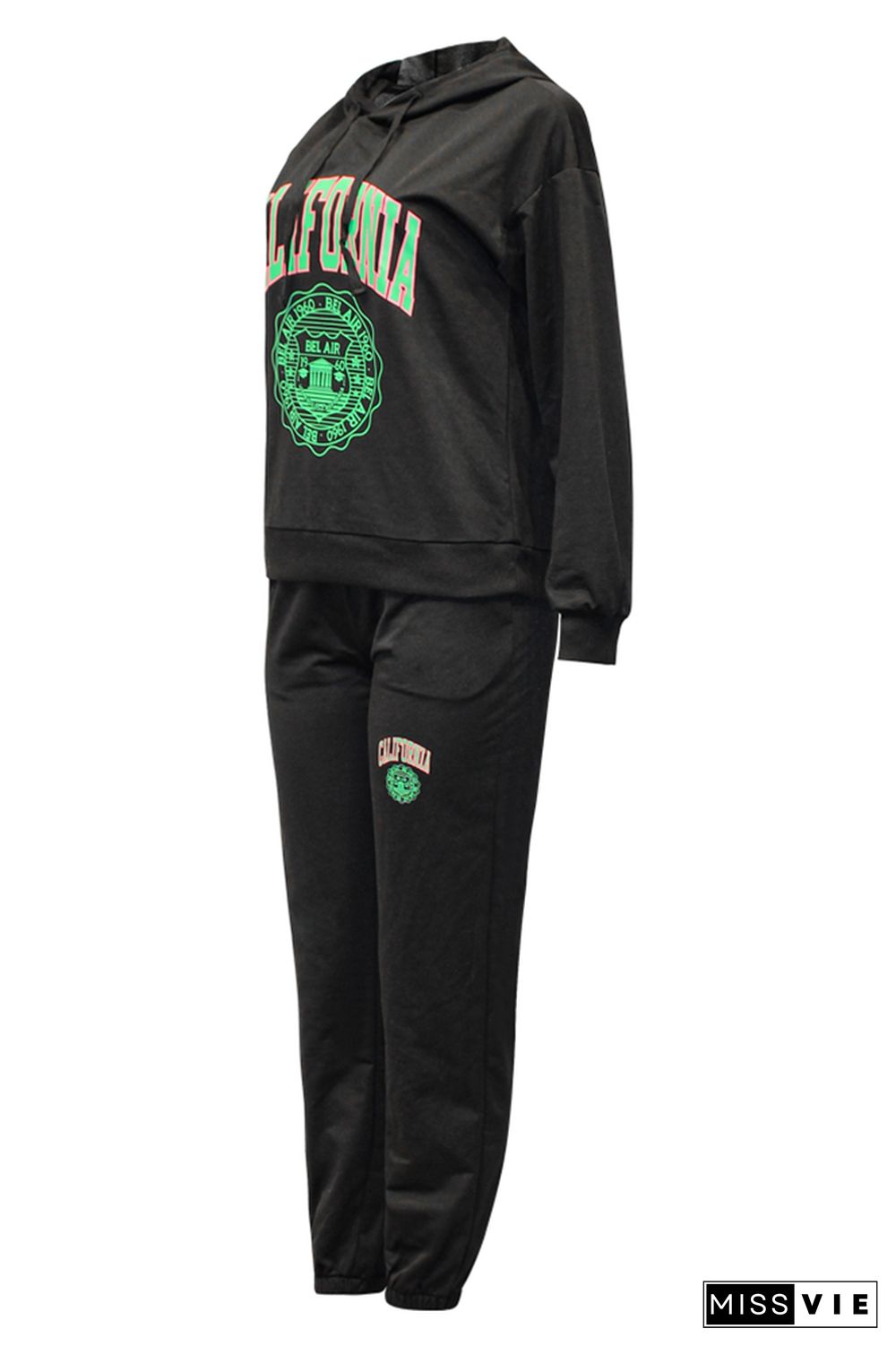 California Print Hoodies 2pcs Pant Set