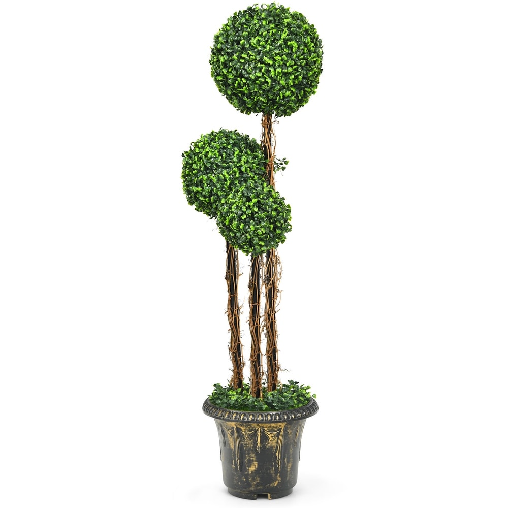Gymax 4 Ft Artificial Topiary Tree Fake Triple Ball Plant Home Office