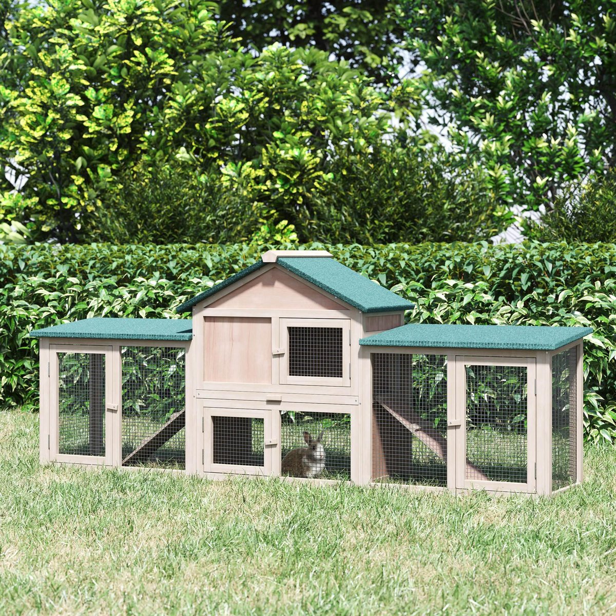 PawHut 2-Story Wooden Deluxe Rabbit Bunny House