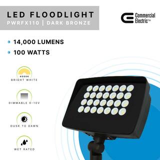 Commercial Electric 400W Equivalent Integrated LED Bronze Outdoor High Output Flood Light 12000 Lumens 4000K Dusk-to-Dawn PWRFX110-PC-4K-BZ