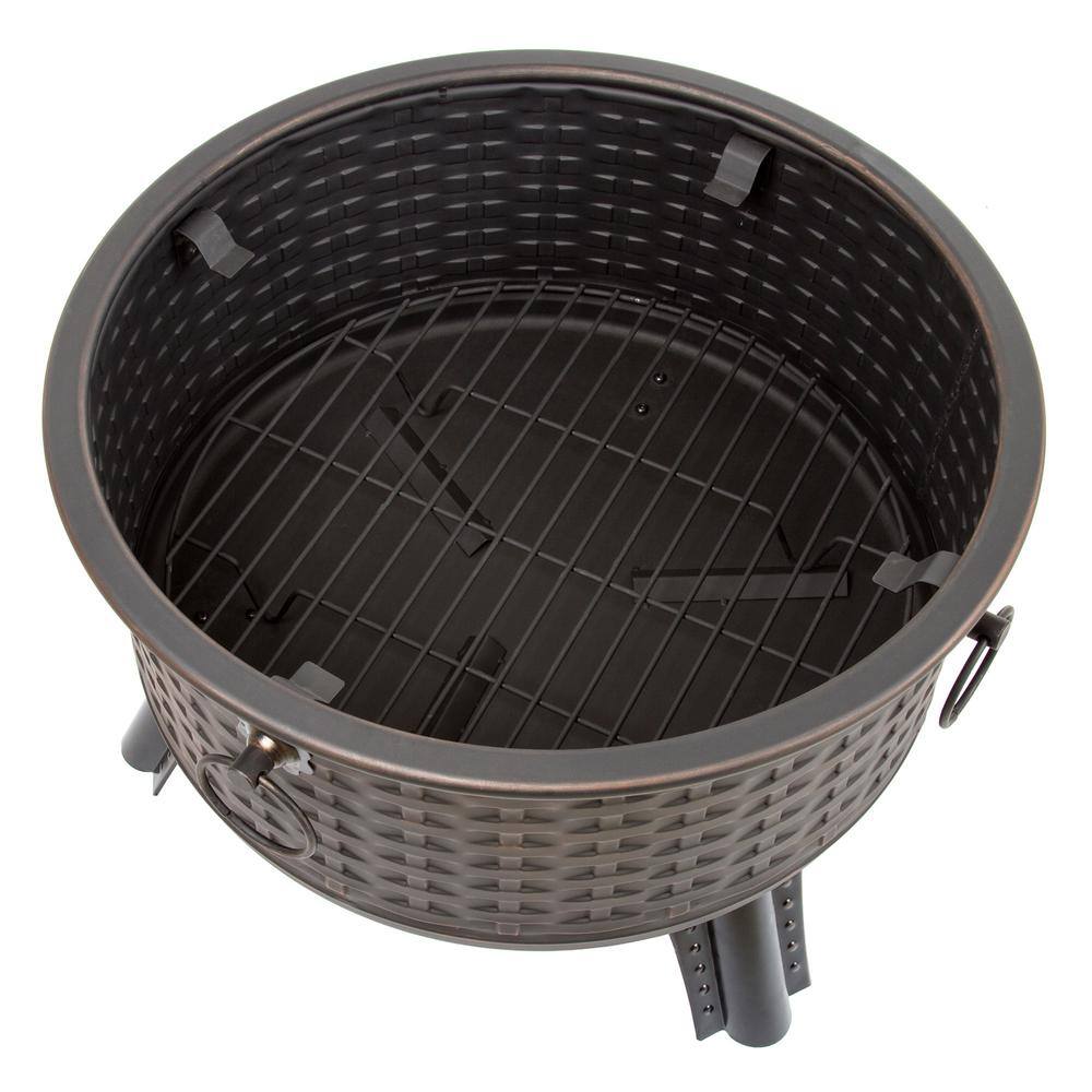 Pure Garden 26 in. Steel Round Woven Fire Pit with Cover M150075