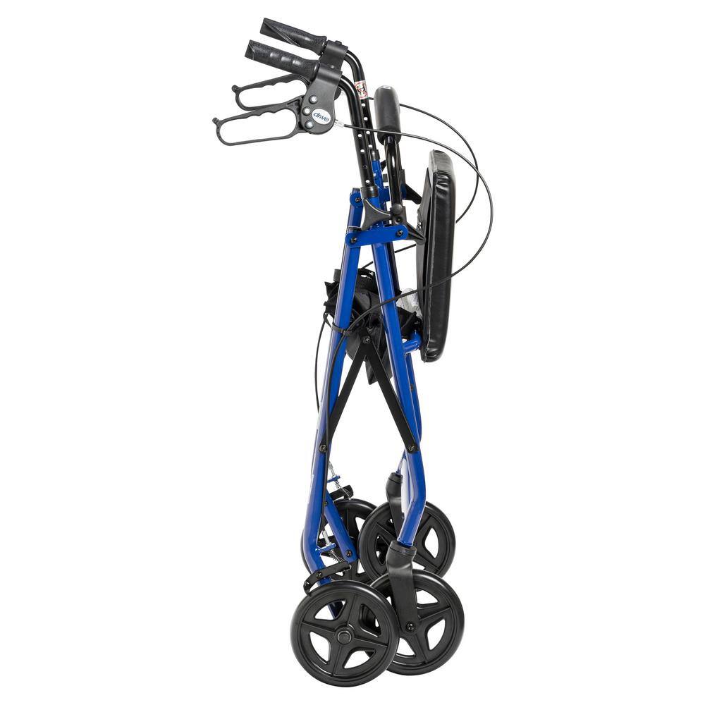 Drive Medical Aluminum Rollator Rolling Walker with Fold Up and Removable Back Support and Padded Seat Blue R728BL