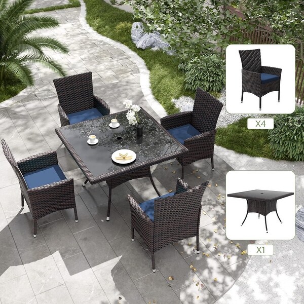 Kullavik Outdoor Dining Set，Rattan Patio Furniture Dining Table and Chairs