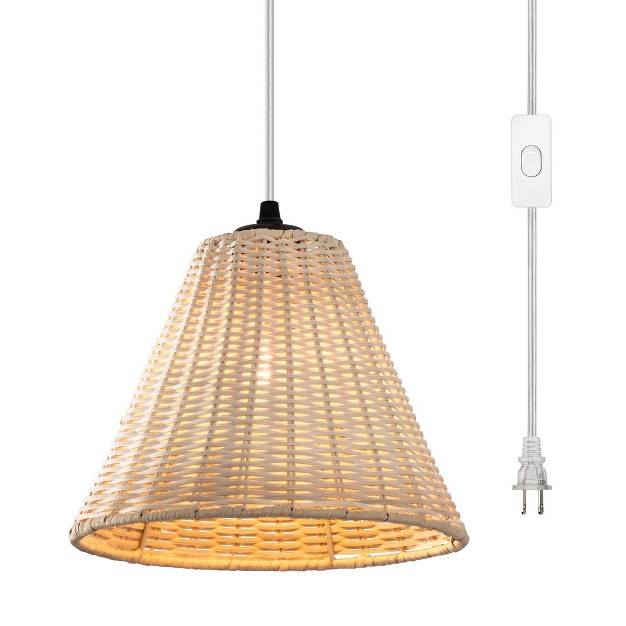 C Cattleya 1 light Plug in Pendant Light With Woven Rattan Shade