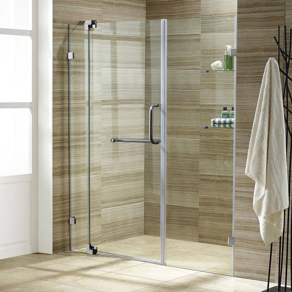 VIGO Pirouette 54 to 60 in. W x 72 in. H Pivot Frameless Shower Door in Brushed Nickel with 38 in. (10mm) Clear Glass VG6042BNCL60