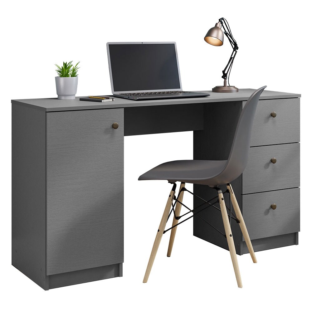 Madesa Modern 53 inch Computer Desk with Drawers and Door  Executive Desk  Wood PC Table  30\