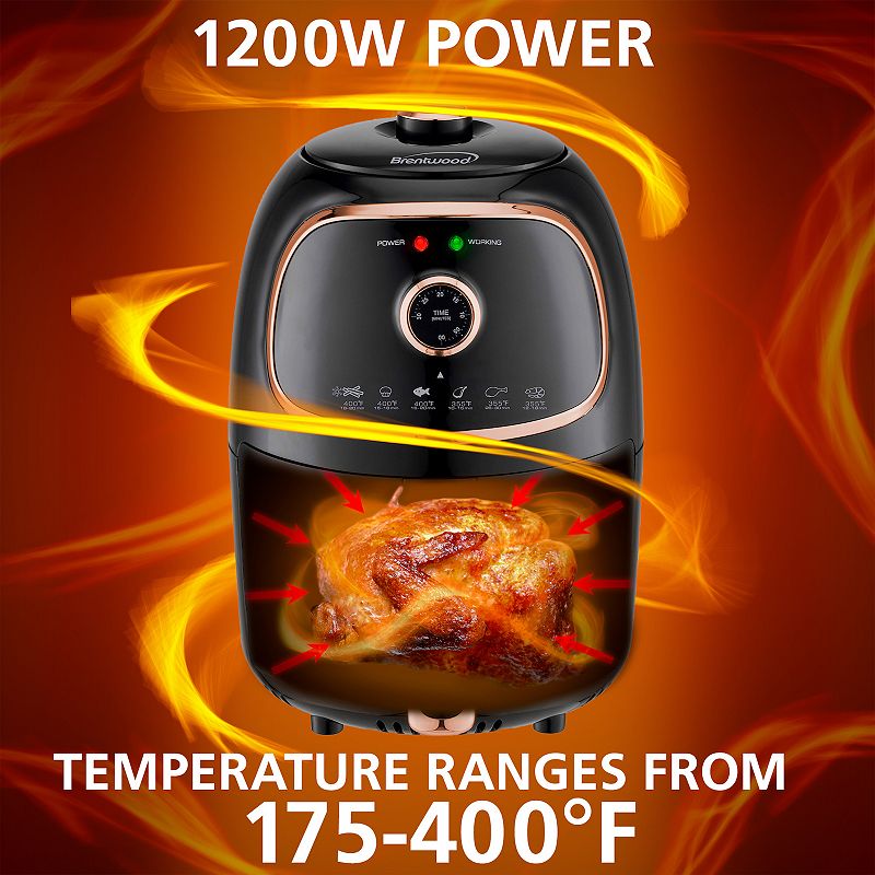 Brentwood AF-202BK 2 Quart Small Electric Air Fryer Copper with Timer and Temp Control