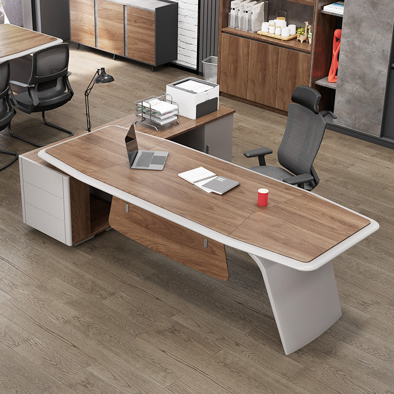 HUGO Executive Office Desk + Right Return - 240cm - Walnut + Ivory