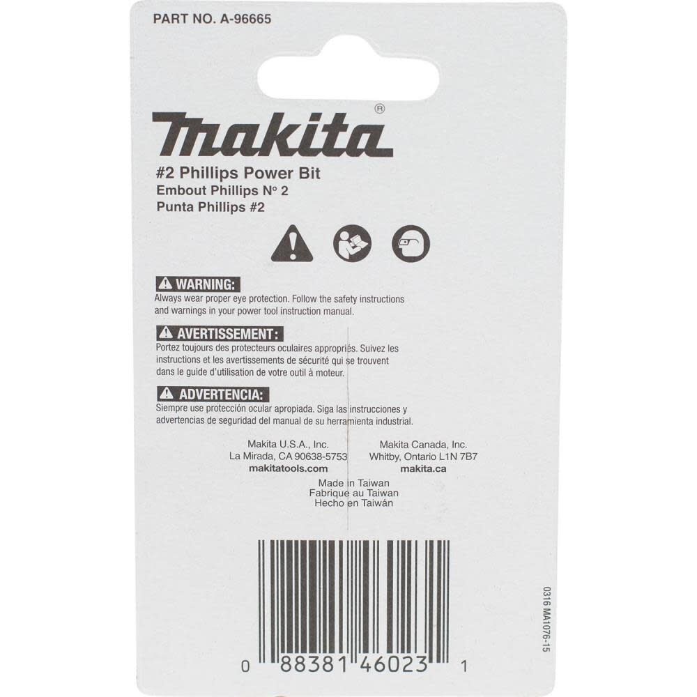 Makita Impact X #2 Phillips 2 Power Bit 5/pk A-96665 from Makita