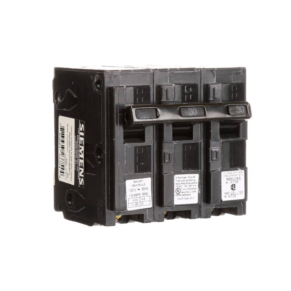 Siemens 30 Amp 2-Pole QP 10 kA Circuit Breaker with Shunt Trip Q23000S01