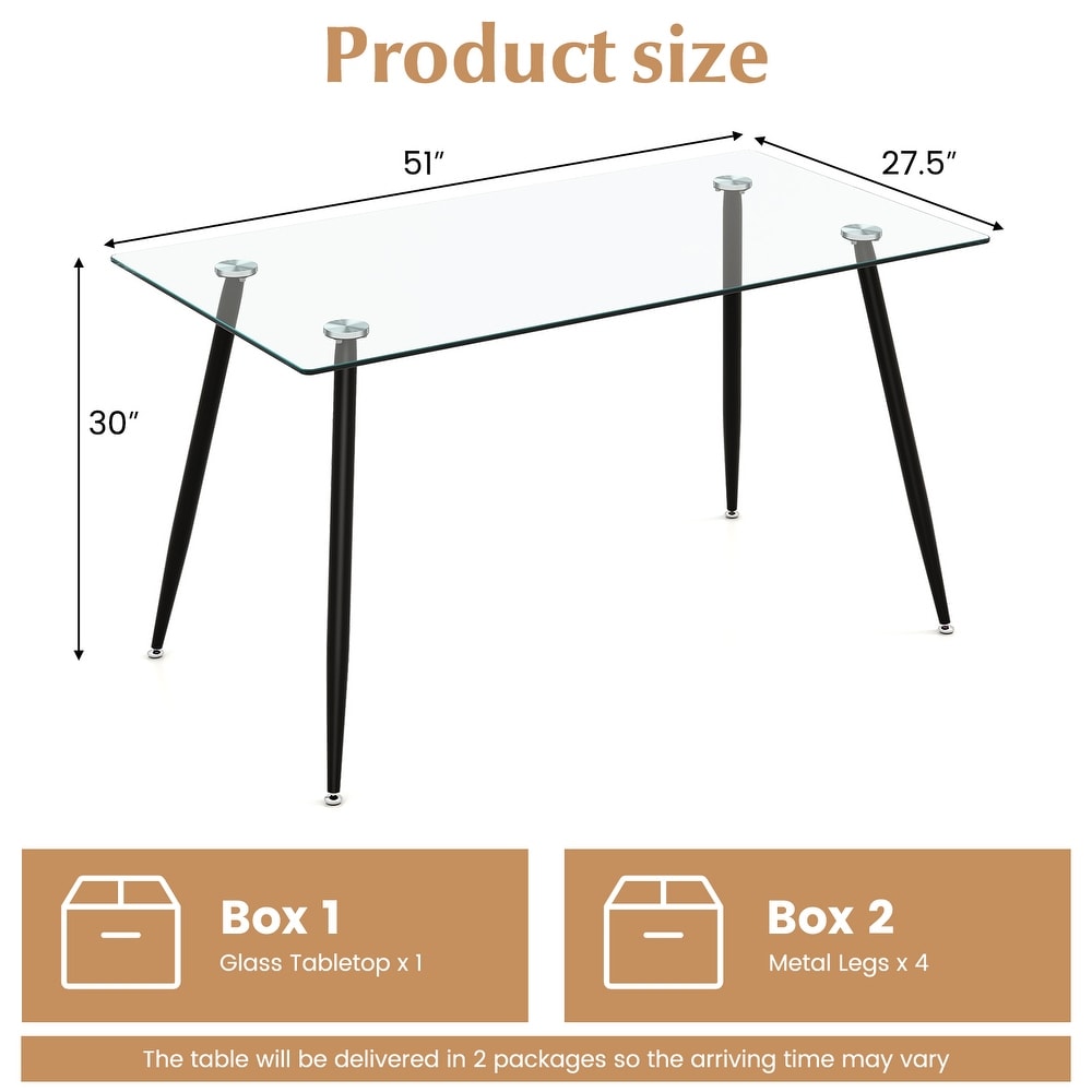 Modern Glass Rectangular Dining Table with Metal Legs   51\