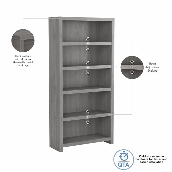 Office by kathy ireland Echo 5 Shelf Bookcase in Modern Gray