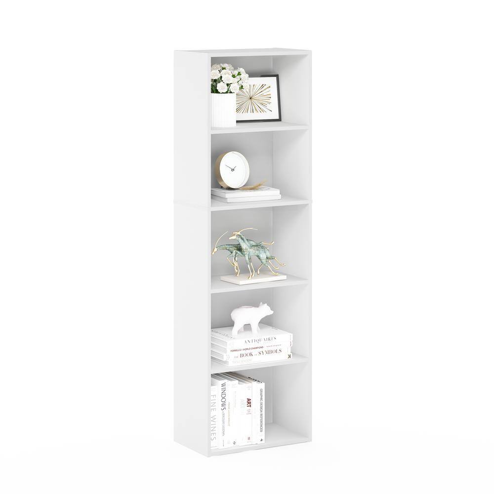 Furinno Tropika 52 in. White Faux Wood 5-shelf Standard Bookcase with Storage 11055WH