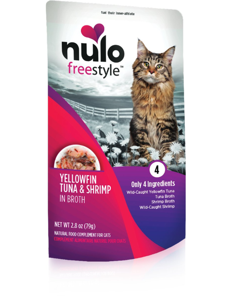 Nulo Freestyle Yellowfin， Tuna， and Shrimp in Broth Cat Food Topper