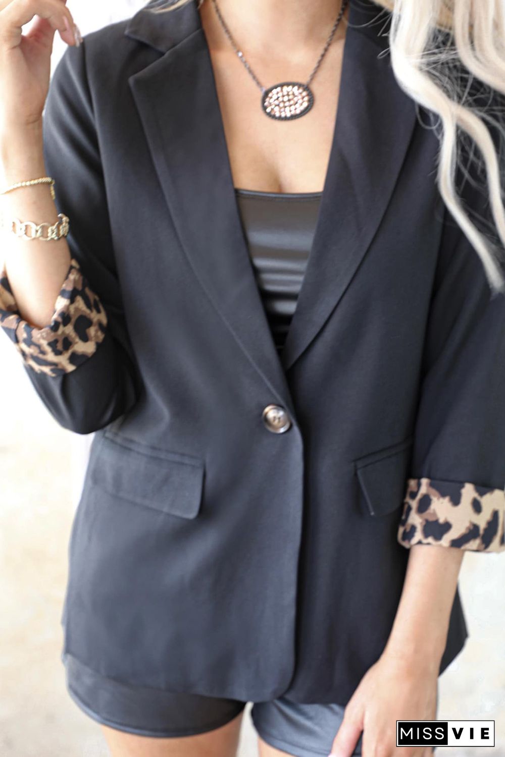 Black Leopard Lined Blazer