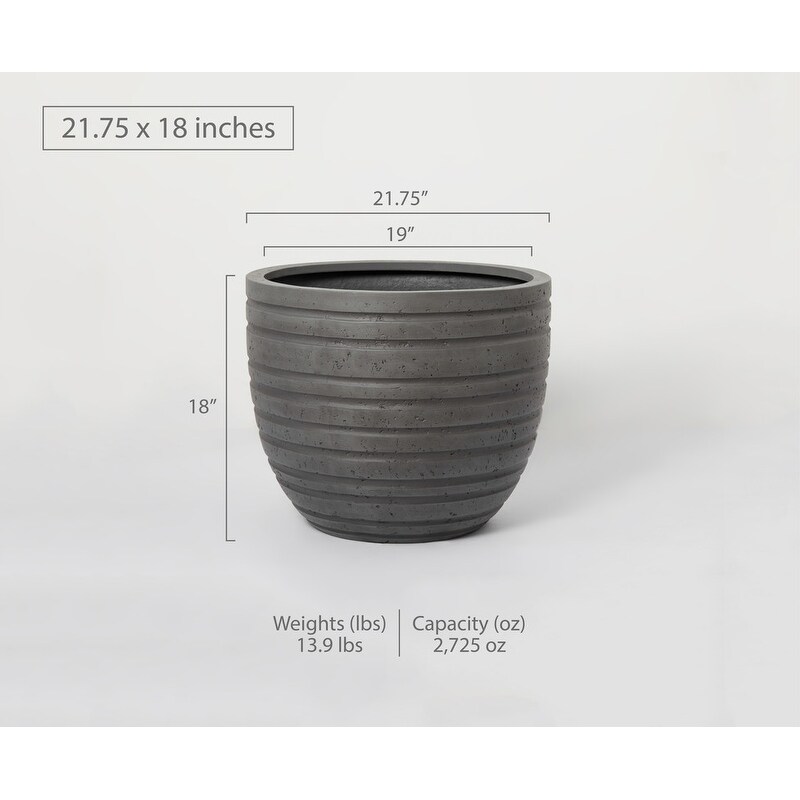 Indoor/Outdoor Large Nordic Minimalist Fiberstone Lightweight Round Planter Pot   21  18  15 inch Cement Finish