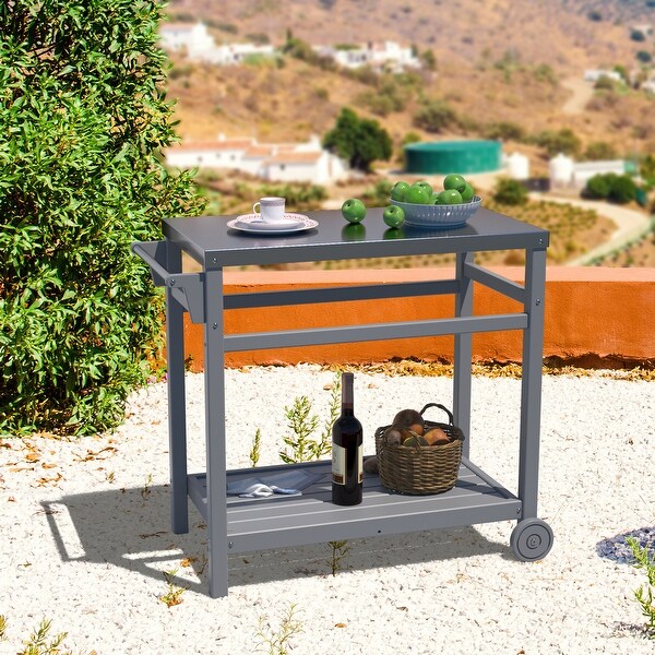 Outdoor Prep Cart Dining Table for Pizza Oven，Patio Grilling Backyard BBQ Grill Cart