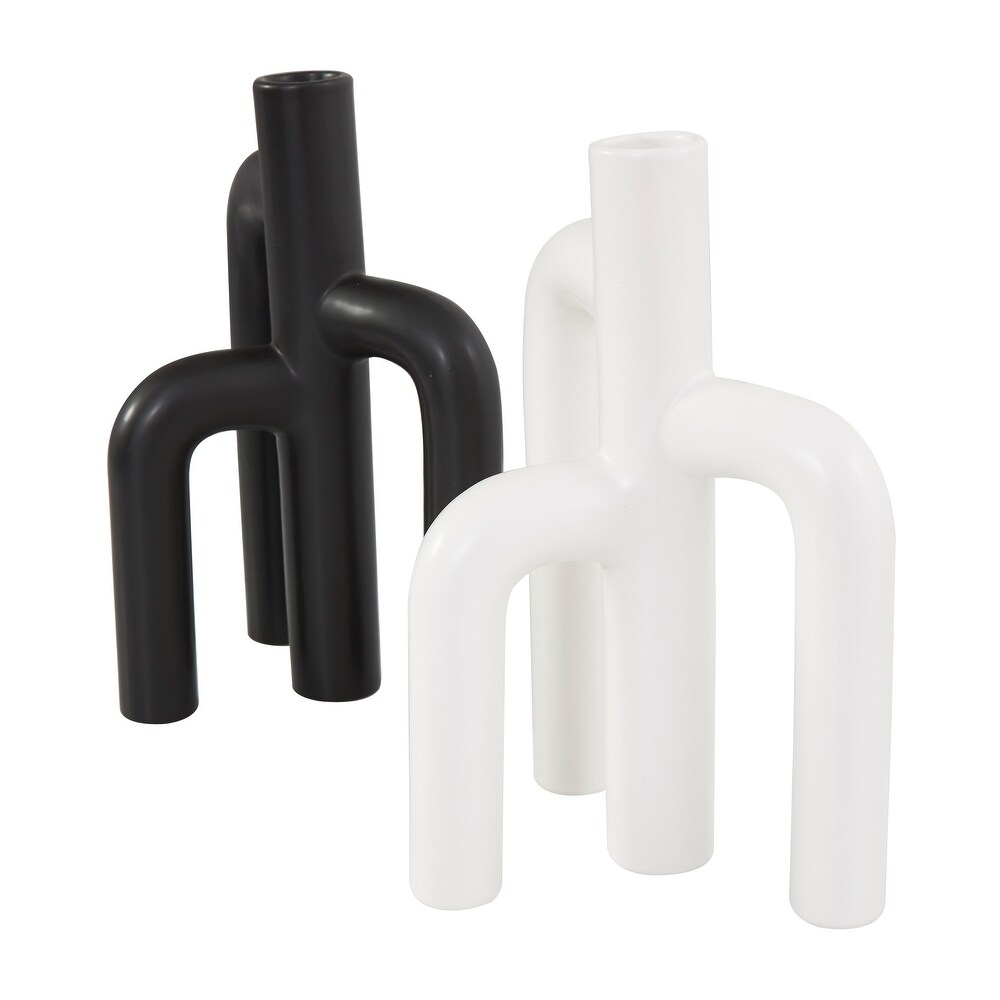 Black Ceramic 3 Arch Abstract Vase (Set of 2)