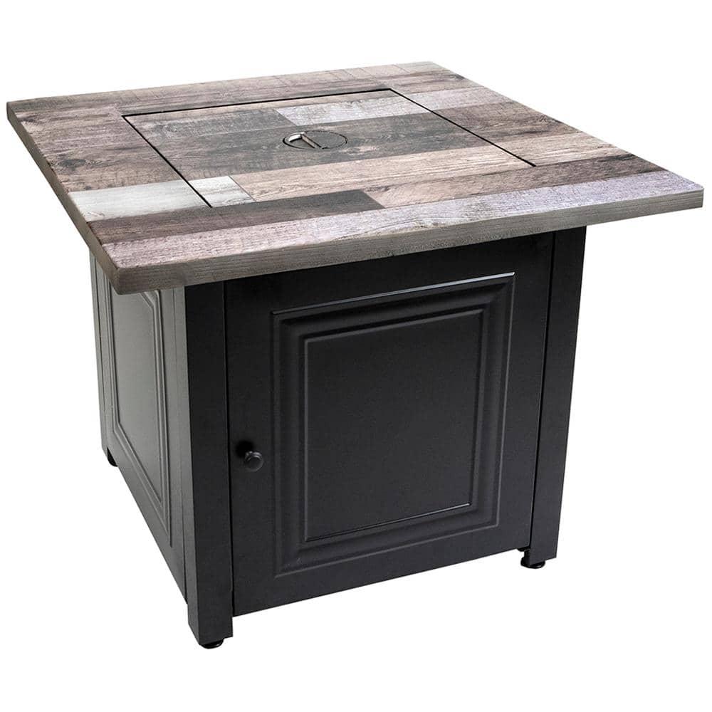 FIRE ISLAND 30 in W x 246 in H Square Steel UV Printed Propane Rustic Wood Oil Rubbed Bronze Look Fire Pit Base 50K BTU Burner