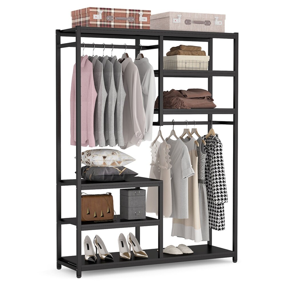 Large closet organizer Double Hanging Rod Clothes Garment Racks with Storage Shelves