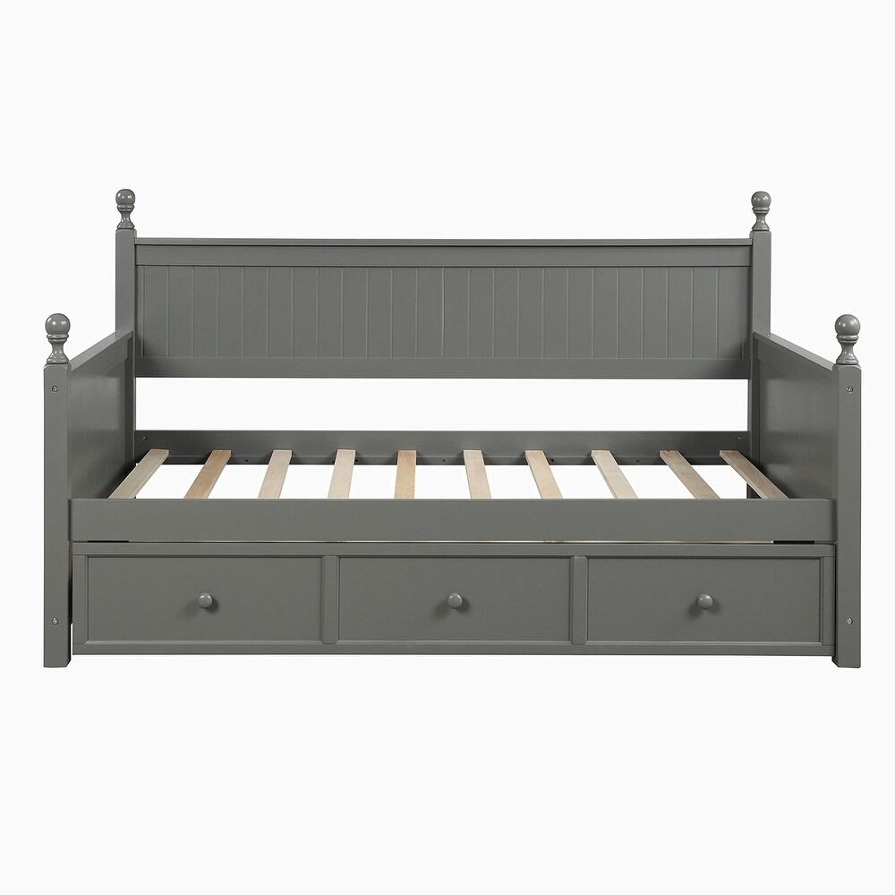 Twin Size Grey Wood Daybed with Drawers