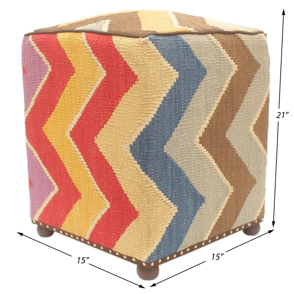 Art Deco Linda Handmade Kilim Upholstered Ottoman