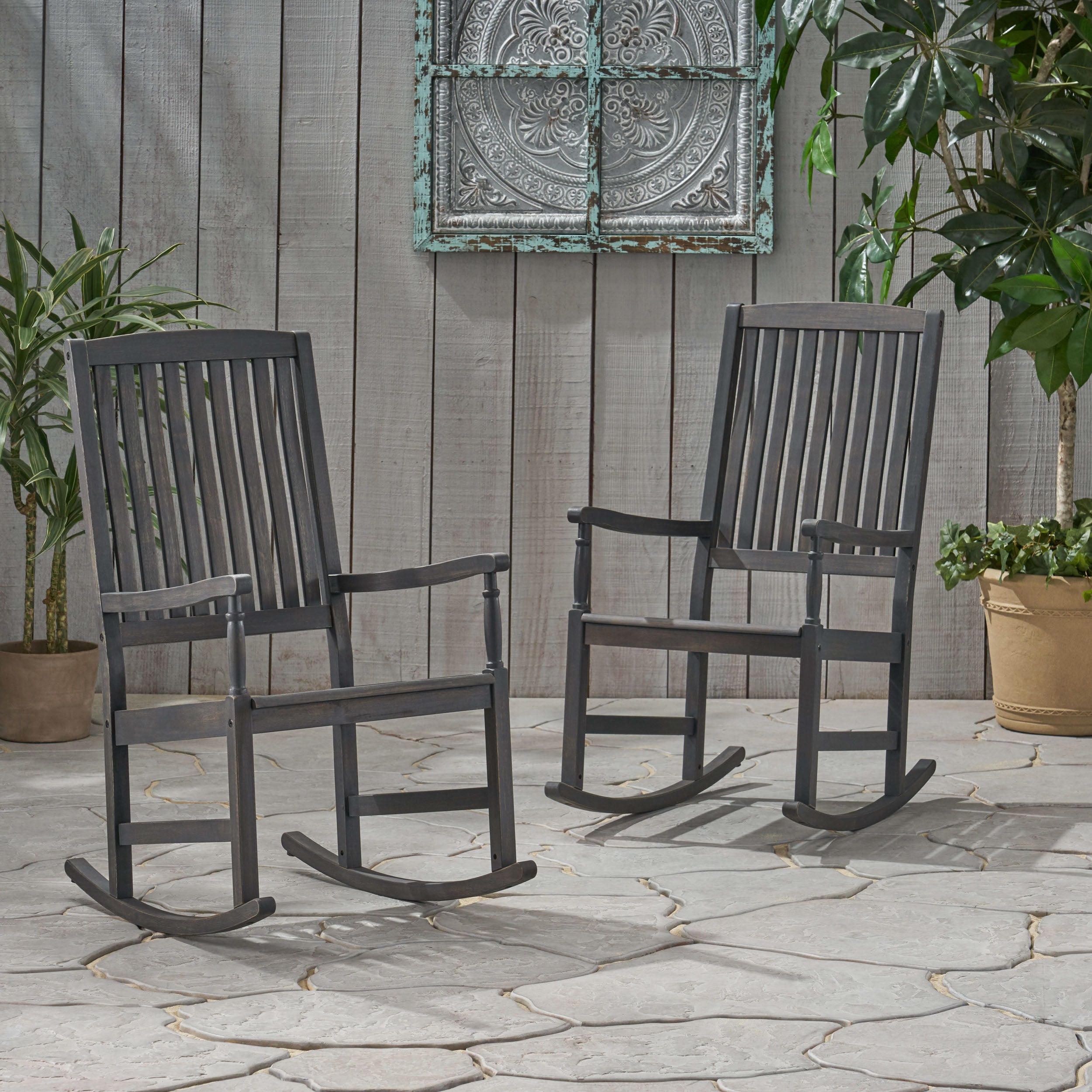 Penny Outdoor Acacia Wood Rocking Chairs (Set of 2)