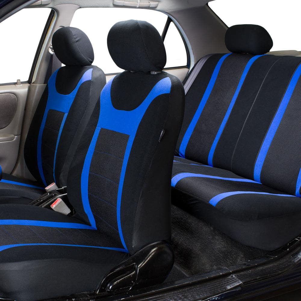 FH Group Fabric 47 in. x 23 in. x 1 in. Full Set Sports Car Seat Covers DMFB070BLUE115