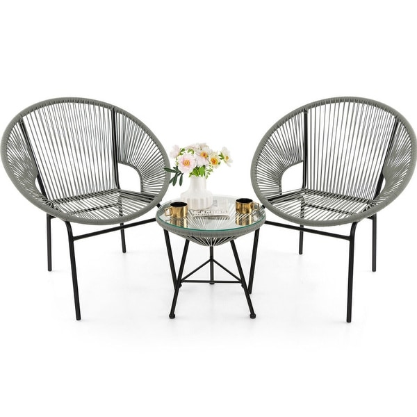 3PCS Patio Acapulco Furniture Bistro Set with Glass Table