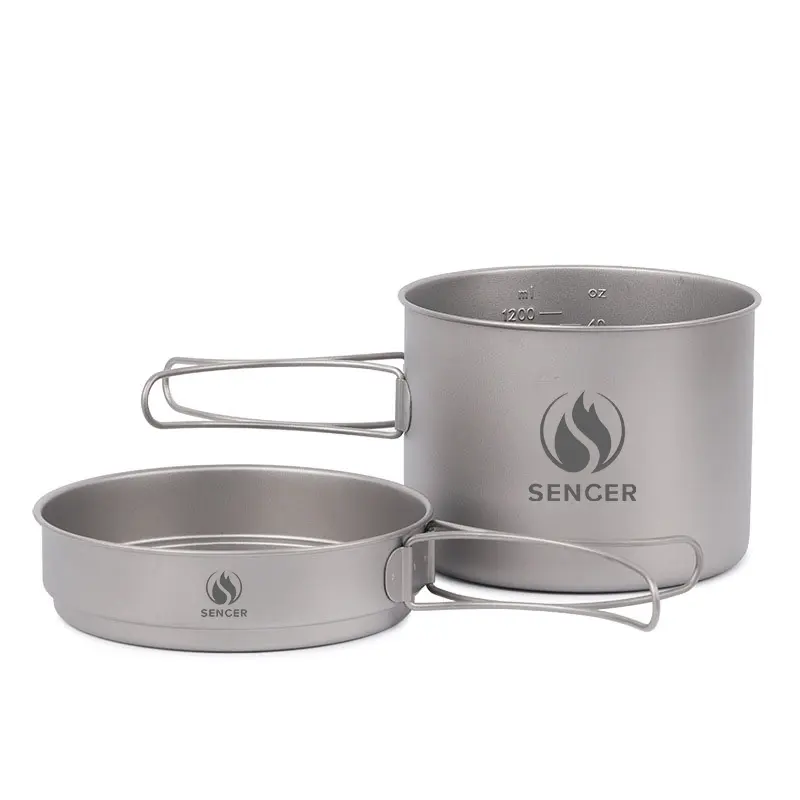 Outdoor Single Folding Long Handle Camp Pot 1.1l 1.6l Cookware Set Titanium Cooking Pot