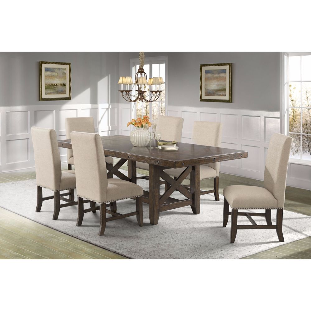 Picket House Furnishings Francis 7PC Dining Set Table   6 Fabric Dining Chairs