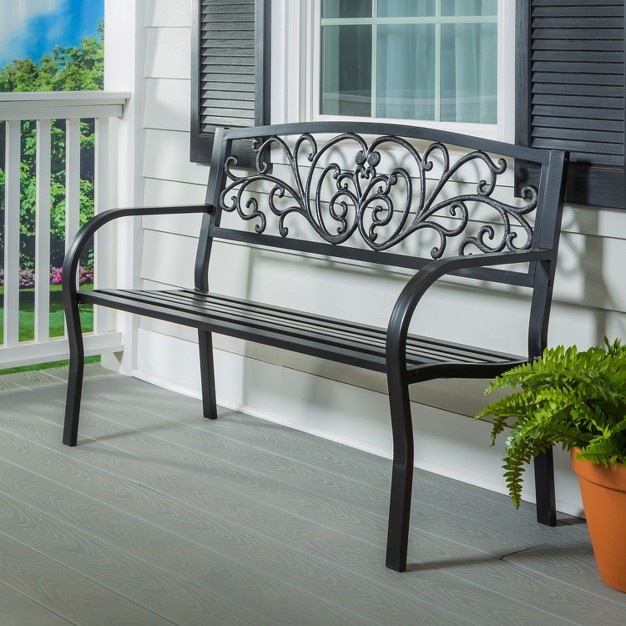 Evergreen Blooming Garden Metal Bench Black