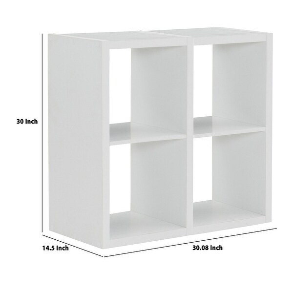 30 Inch Wooden Four Cubby Storage Cabinet， White