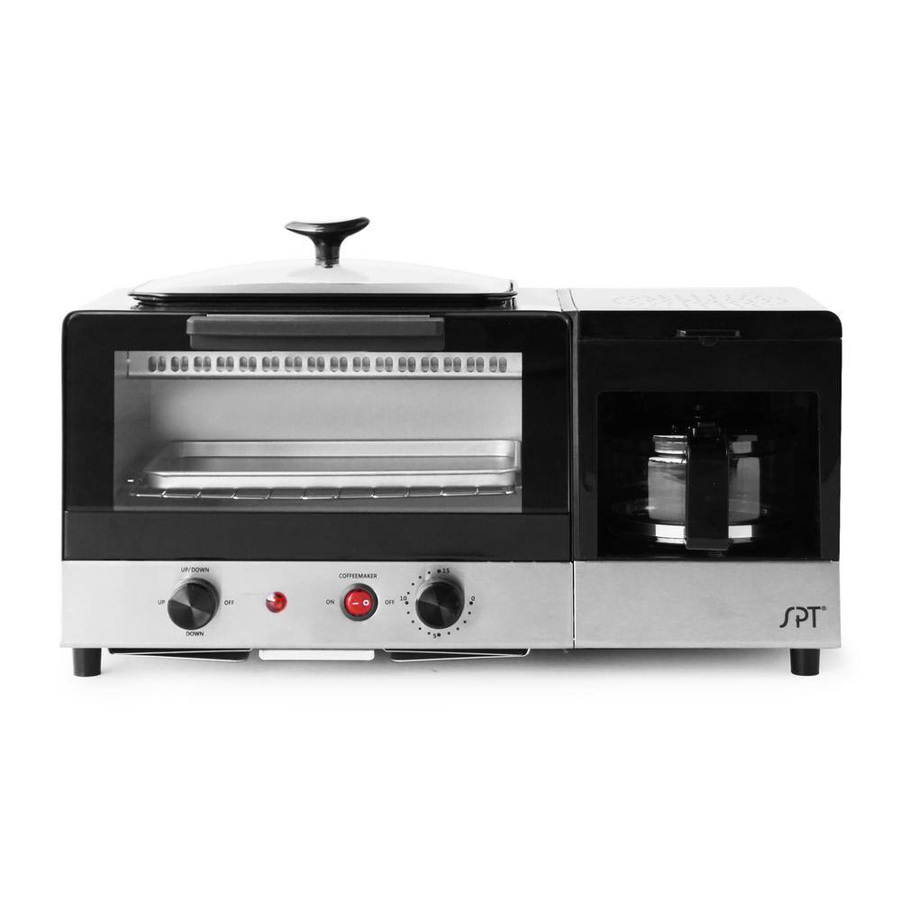 SPT Breakfast Center 1450 W 2-Slice Black and Stainless Steel Toaster Oven with Griddle and Coffee Maker BM-1120BA