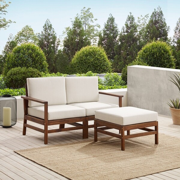 Middlebrook Solid Acacia Patio Love Seat and Ottoman