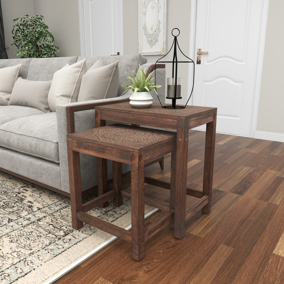 Eclectic Brown Wood Accent Table 22363   Mediterranean   Coffee Table Sets   by Brimfield  ampMay  Houzz