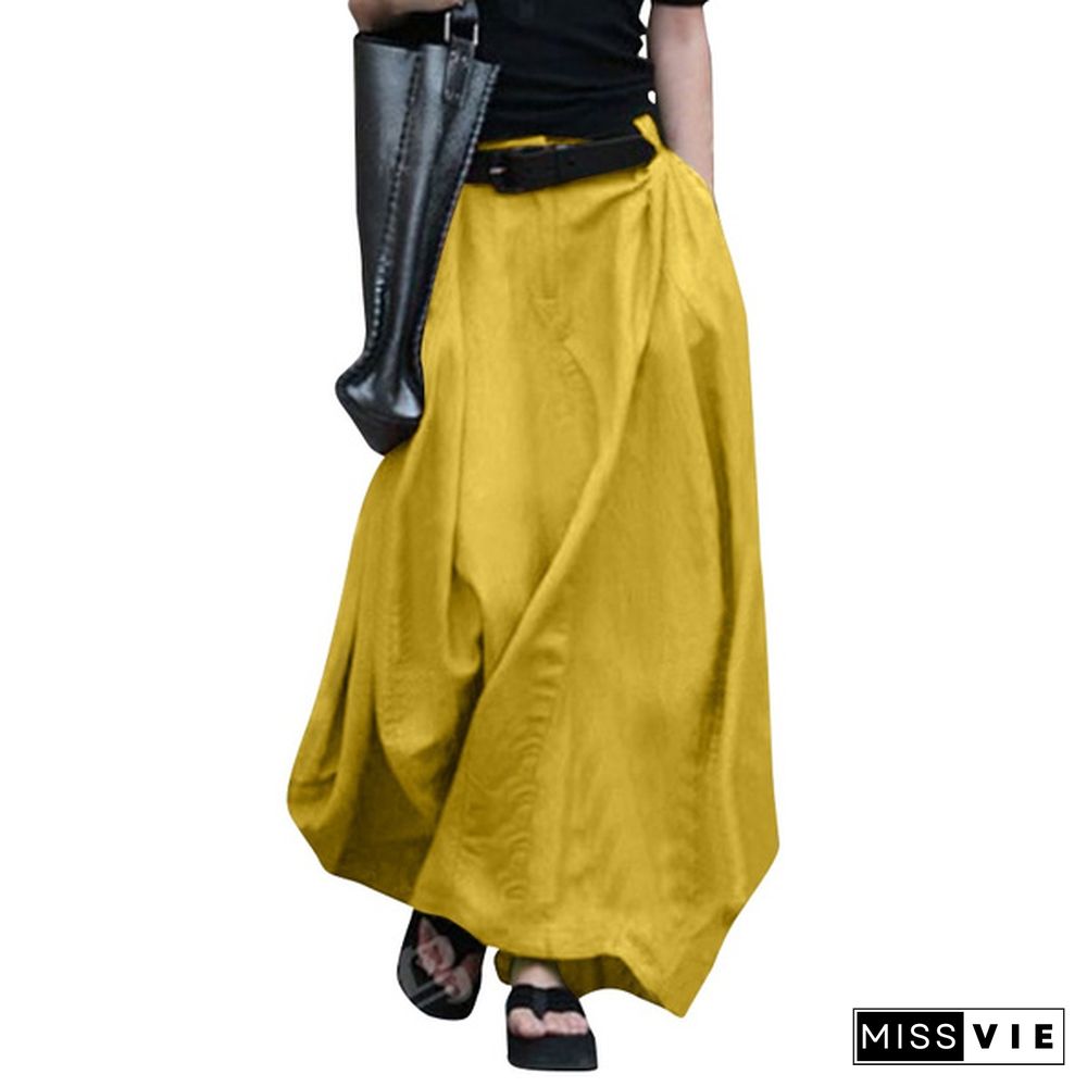 Women High Waist Casual Long Skirts Cotton Maxi Skirts