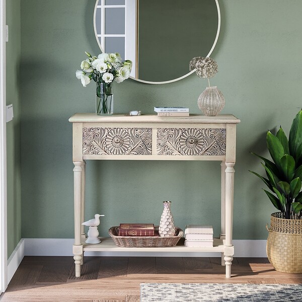 COSIEST Vintage Solid Wood 2-Drawers Console Sofa Table - 31.5