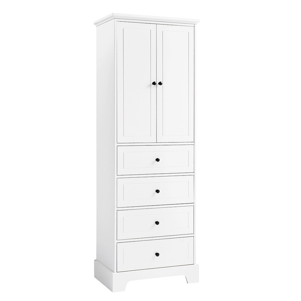 Bathroom Storage Cabinet with 2 Doors and 4 Drawers  Adjustable Shelves Multifunctional Free Standing Cabinet