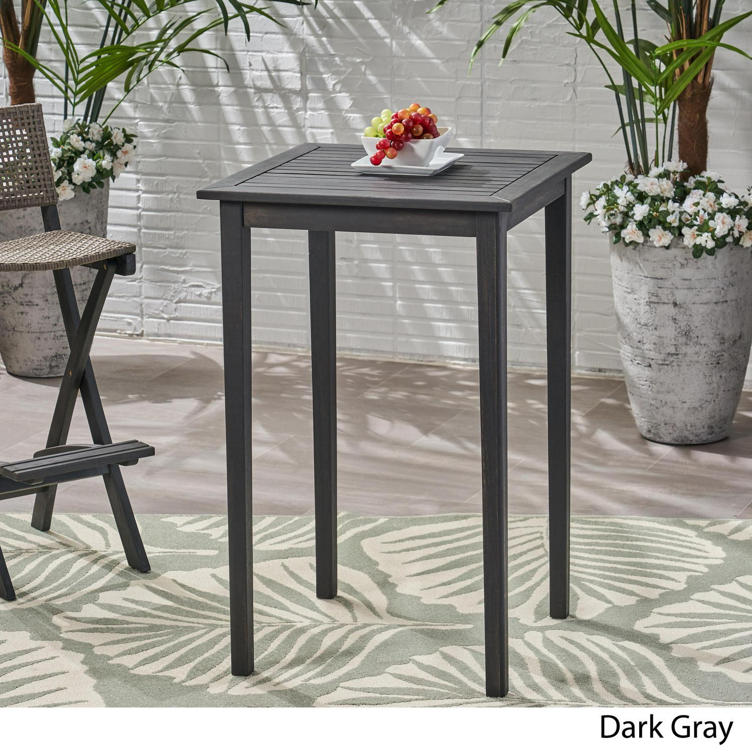 Chayah Outdoor Minimalist Acacia Wood Square Bar Table， Dark Gray