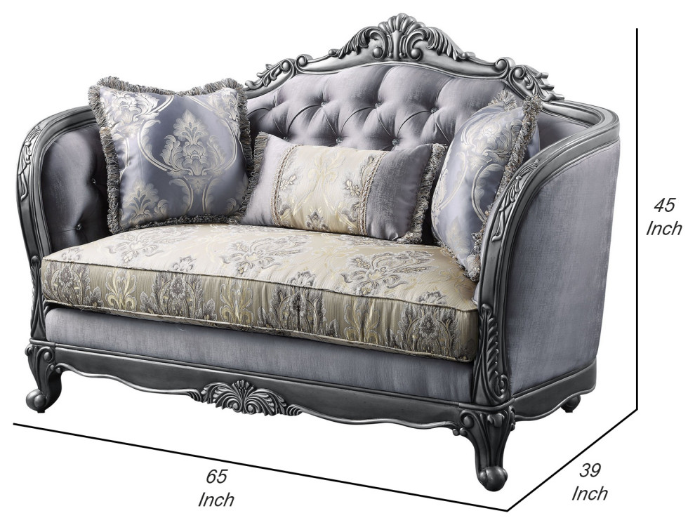 Benzara BM250201 Loveseat With Scrolled Molded Frame and Queen Anne Legs  Gray   Victorian   Loveseats   by Uber Bazaar  Houzz