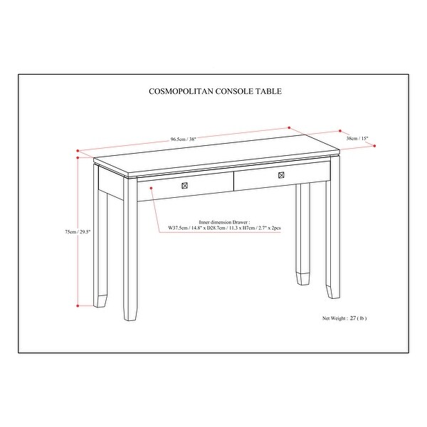 WYNDENHALL Essex SOLID WOOD 38 inch Wide Contemporary Console Sofa Table - 38 Inches wide