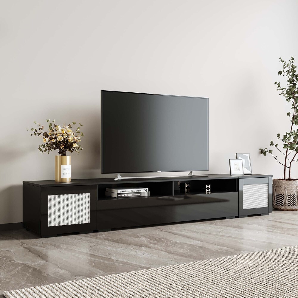 Rattan Style 3 pics TV Console Table for TVs Up to 90\